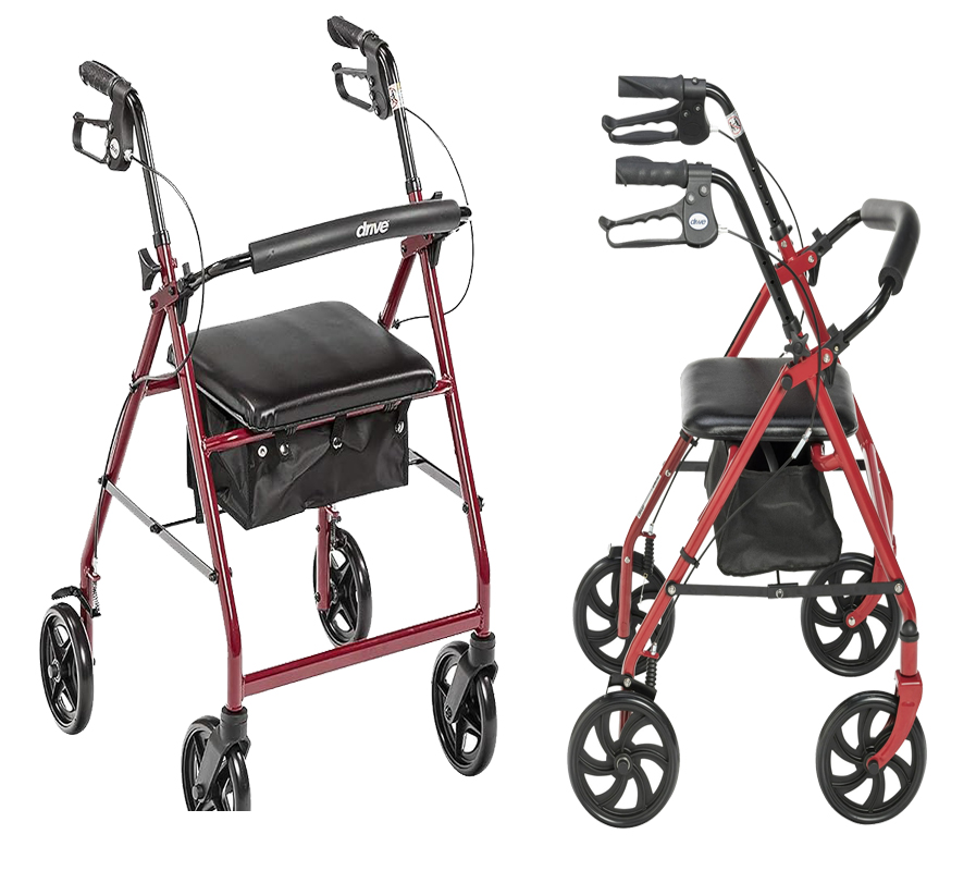 Four Wheel Rollator with Fold Up Removable Back Support, Red