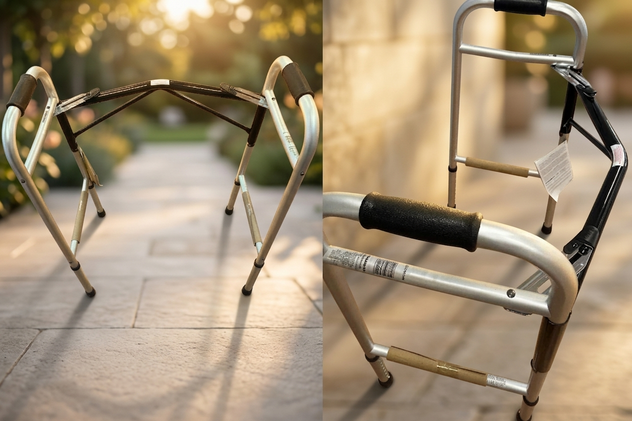 Adult 2-Button Folding Walker without Wheels
