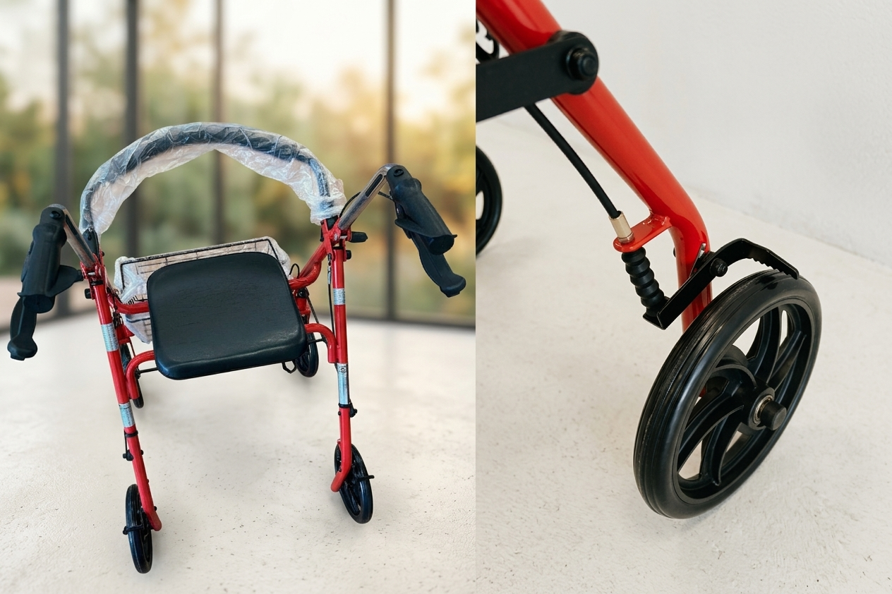 Four Wheel Rollator with Fold Up Removable Back Support, Red